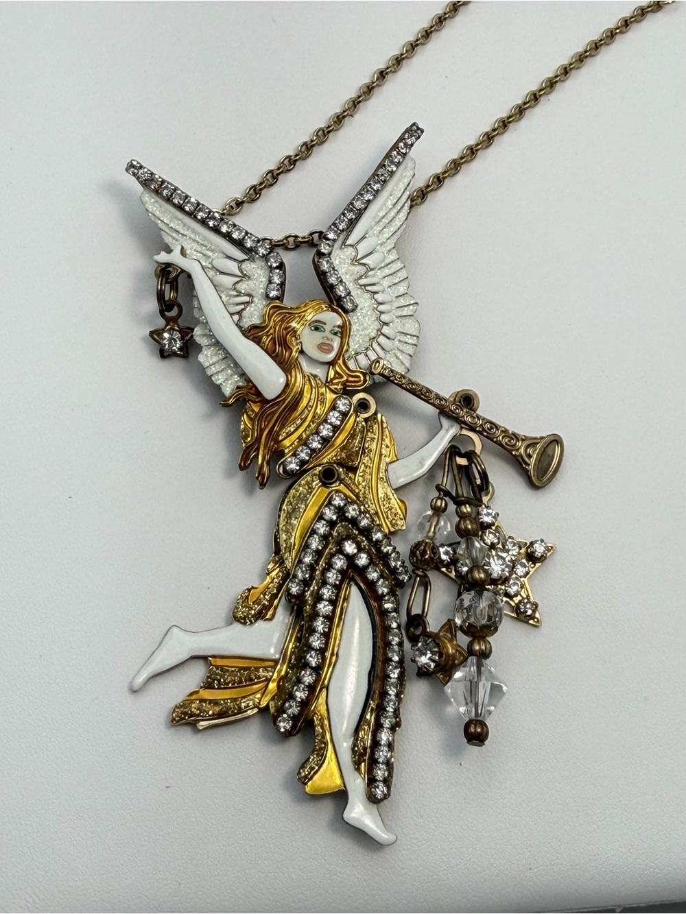 Lunch at the Ritz LATR 2Go Articulated crystal Angel Brooch Pendant Necklace